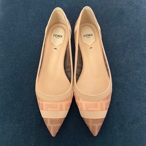 FENDI Pink Mesh Nude Ballerina Flats